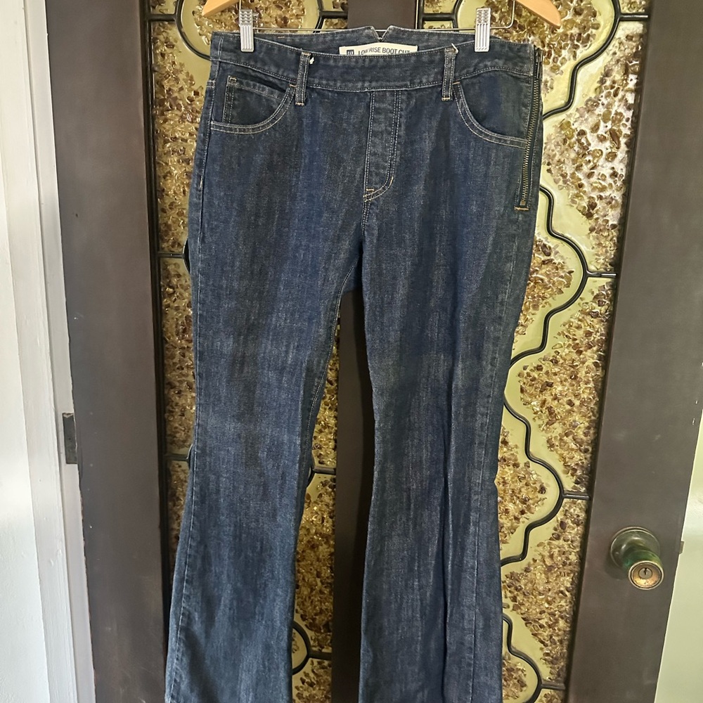 GAP dark blue Flare Jeans with side zipper size 12. Excellent condition!